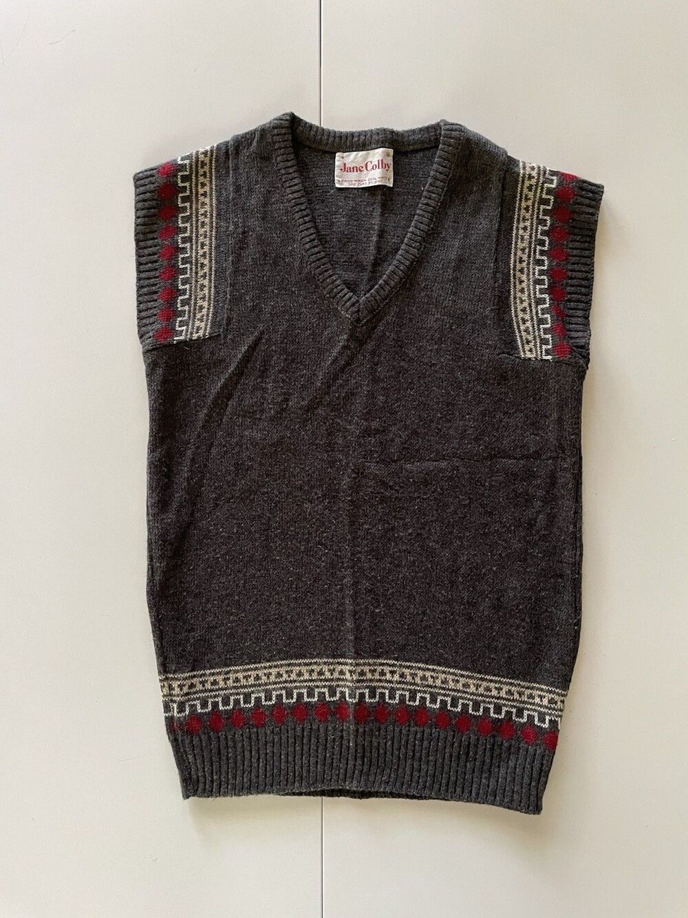 Vintage Jane Colby Wool Capped Sleeve V-Neck Sweater Vest- Medium